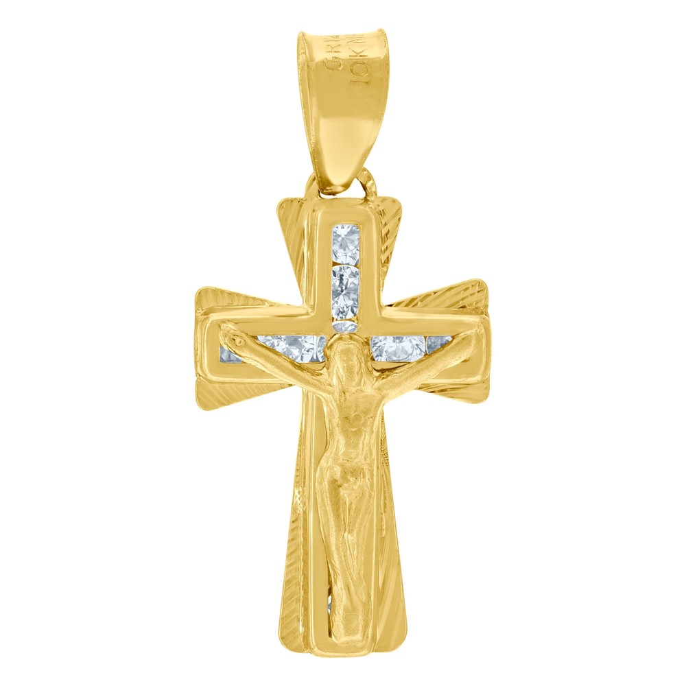 10kt 10k Yellow Gold Unisex CubicZirconia Crucifix Cross Religious Charm Pendant